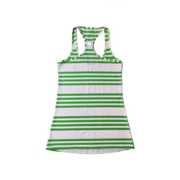 Lululemon Cool Racerback Tank Top Ocean Stripe Frond Green White Workout Sz 4? - Picture 1 of 10